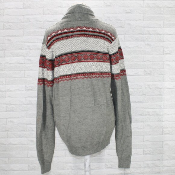 I JEANS BY BUFFALO Cardigan Wool Blend Sweater Fair Isle Striped Grey Mens Large - Picture 4 of 6